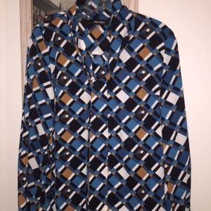 Nine West Women's Tie Neck Geometric Print Blouse